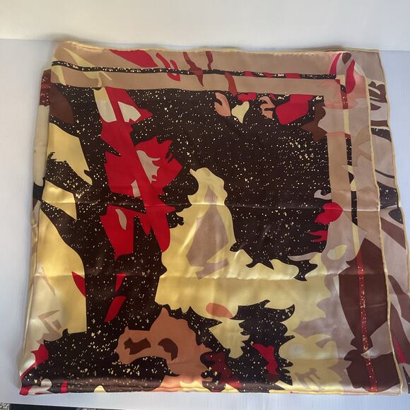 Y2K Retro Abstract Satin Scarf 33x33 Multicolor Red Brown Gold - Picture 5 of 5
